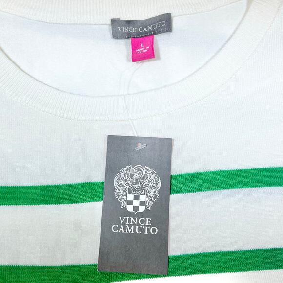 Vince Camuto White Green Striped Pullover Sweater Juniors Large New - Picture 4 of 5